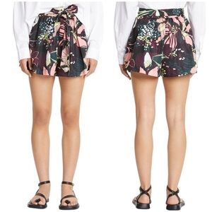 Tanya Taylor Nikiya High Waist Tie-Belt Floral Short in Black Multi Size 16 NWT!